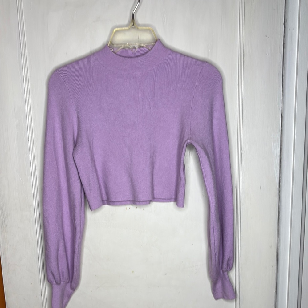 Blue Blush Lavender Knit Crop Sweater Top Meduim